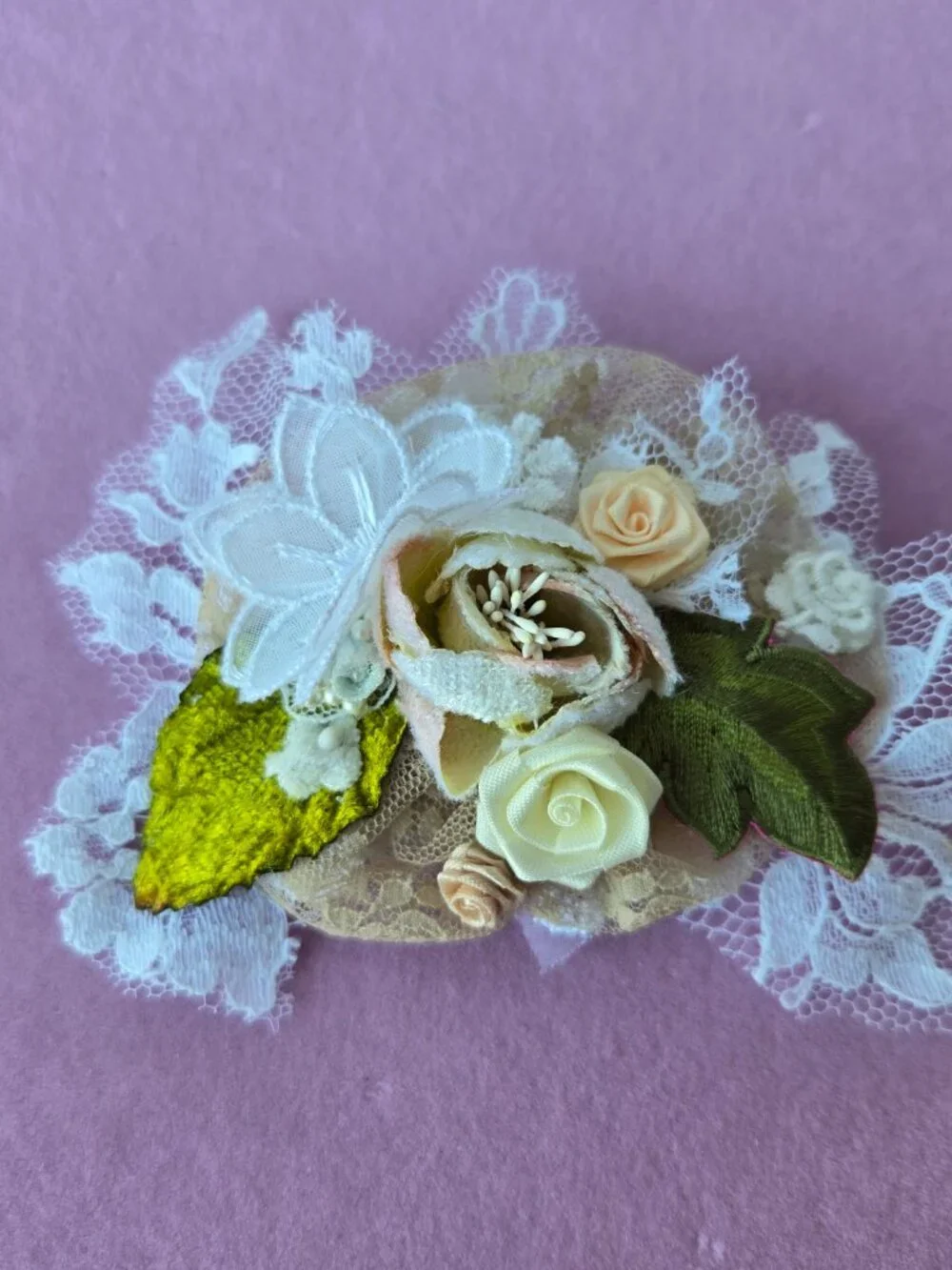 Handmade Cream and Blush Velvet Rose and Lace Posey Hair Clip  Cottage Balletco